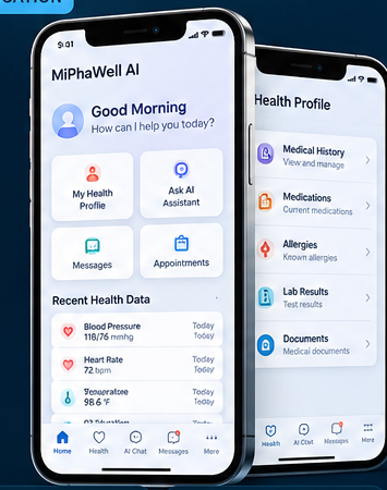 Illustrative mobile healthcare app concept, not an actual application screenshot